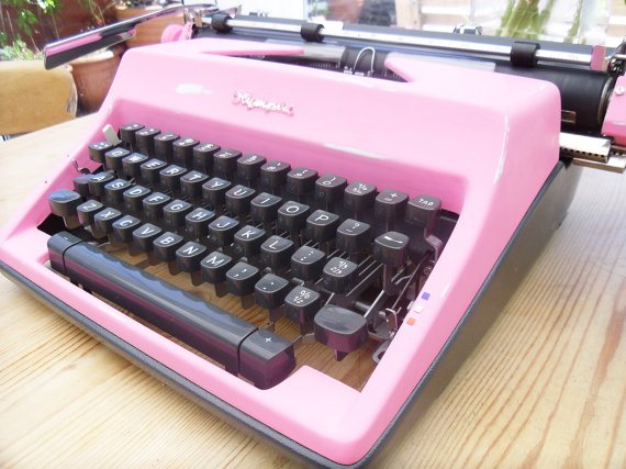 Pink typewriter Rainingcatsandfrogs