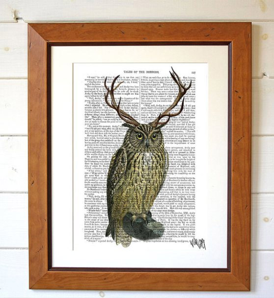 Dotty Dictionary Antler Owl Print